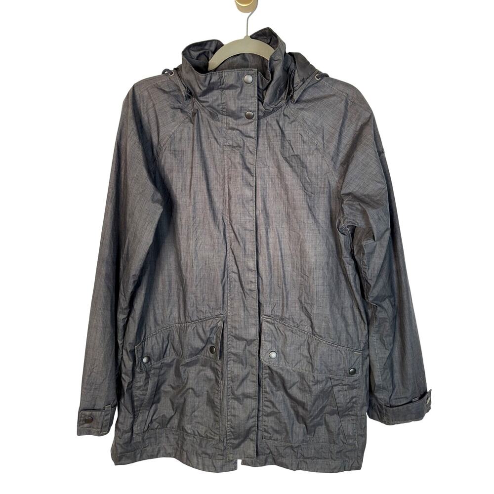 Columbia Womans M Long Waterproof Hiking Jacket Hoooded Rain Coat Gray